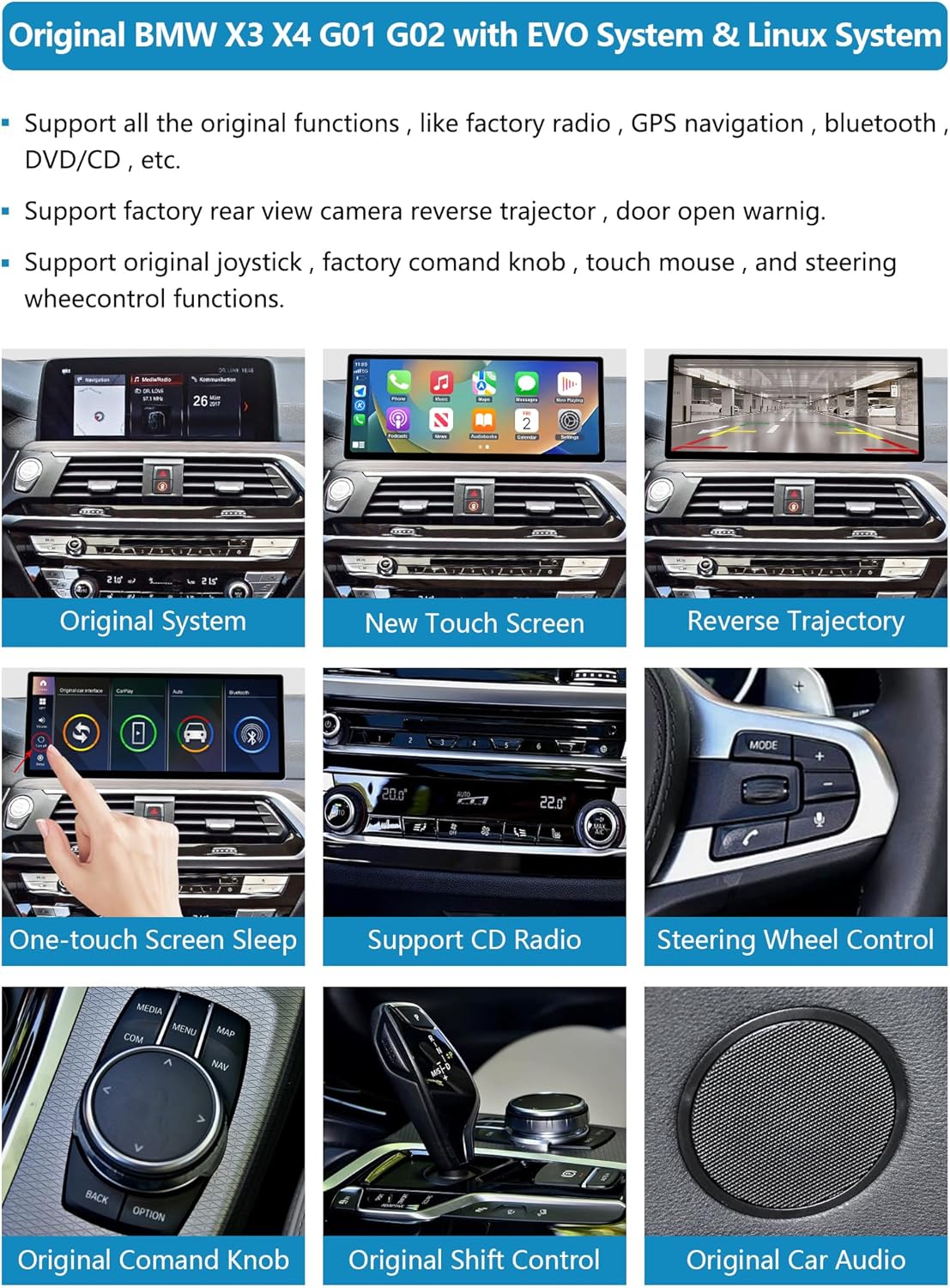Autoradio 12,3 Inch Touchscreen – Navigatiesysteem – Multimedia Speler – Infotainment Scherm – Auto Headunit – Draadloze Apple CarPlay – Hoge Resolutie 1920x720 Pixels