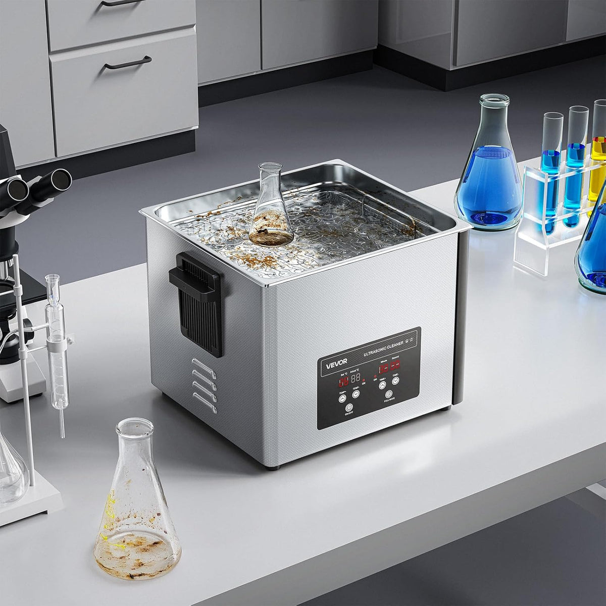 VEVOR 15 l ultrasone reiniger, professionele ultrasone reinigingsmachine met reinigingsmand en digitaal display, 240 W roestvrij staal, 40 kHz industriële reinigingsmachine voor onderdelen