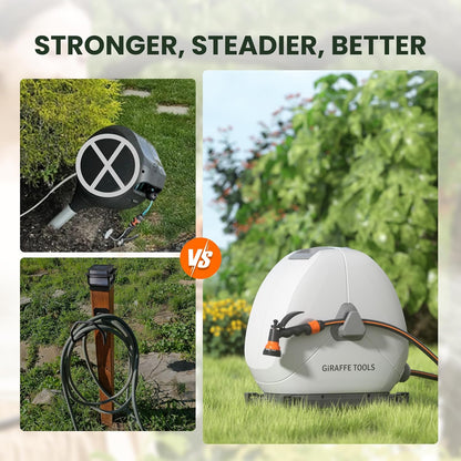 Giraffe Tools Intrekbare slanghaspel met 25 m, zware grondmontage tuinslanghaspel, met 9 functies sproeier en flexibele draaibare basis