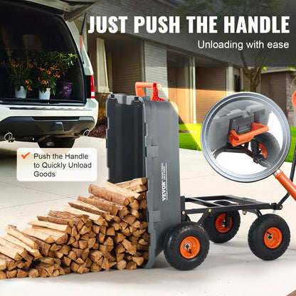 VEVOR 800 lbs Poly Dump Tuin Cart, Heavy Duty Yard Dump Cart Wagon, 4 wiel kruiwagen met 10" banden, 180 ° draaibare handgreep, stalen frame en Quick Release System