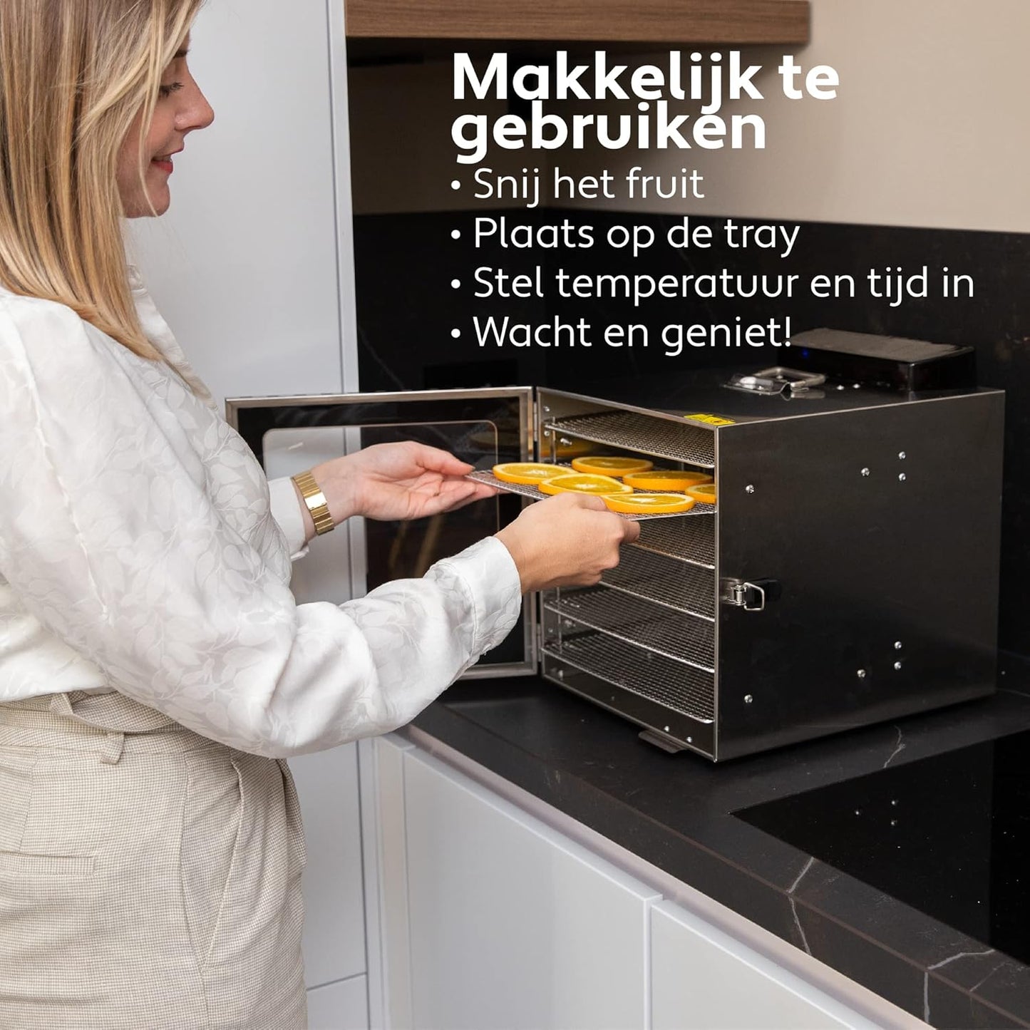 Voedseldroger roestvrij staal VITA5 Nobel S Droogoven • 6 Laags • 24-uurs timer • Temperatuur 30-90°C • 400 Watt • LED-bedieningspaneel • Dehydrator