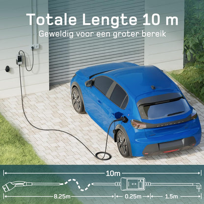 dé EV Charger Type 2 met APP 3,7kW [10m, 1-Fase, 6-16A] Thuislader Type 2 Wit met Digitaal Display, Instelbare Stroom, EV Oplader 3,7kW voor Model Y/3, ID.3/4, EX30, Enyaq en andere EV/PHEV