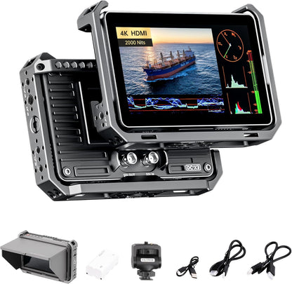 VILTROX DC-X3 Camera Monitor Kit met Rig Cage, 2000 Nits Touchscreen 4K HDMI, 6" IPS, 1920x1080, 3D LUT's, Peaking Focus, Zonnescherm kap, Batterij