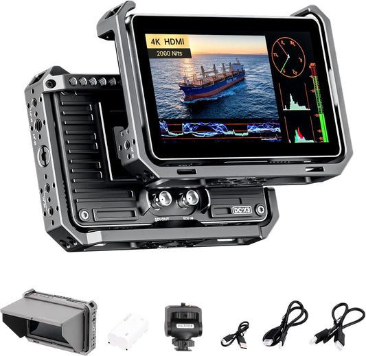 VILTROX DC-X3 Camera Monitor Kit met Rig Cage, 2000 Nits Touchscreen 4K HDMI, 6" IPS, 1920x1080, 3D LUT's, Peaking Focus, Zonnescherm kap, Batterij