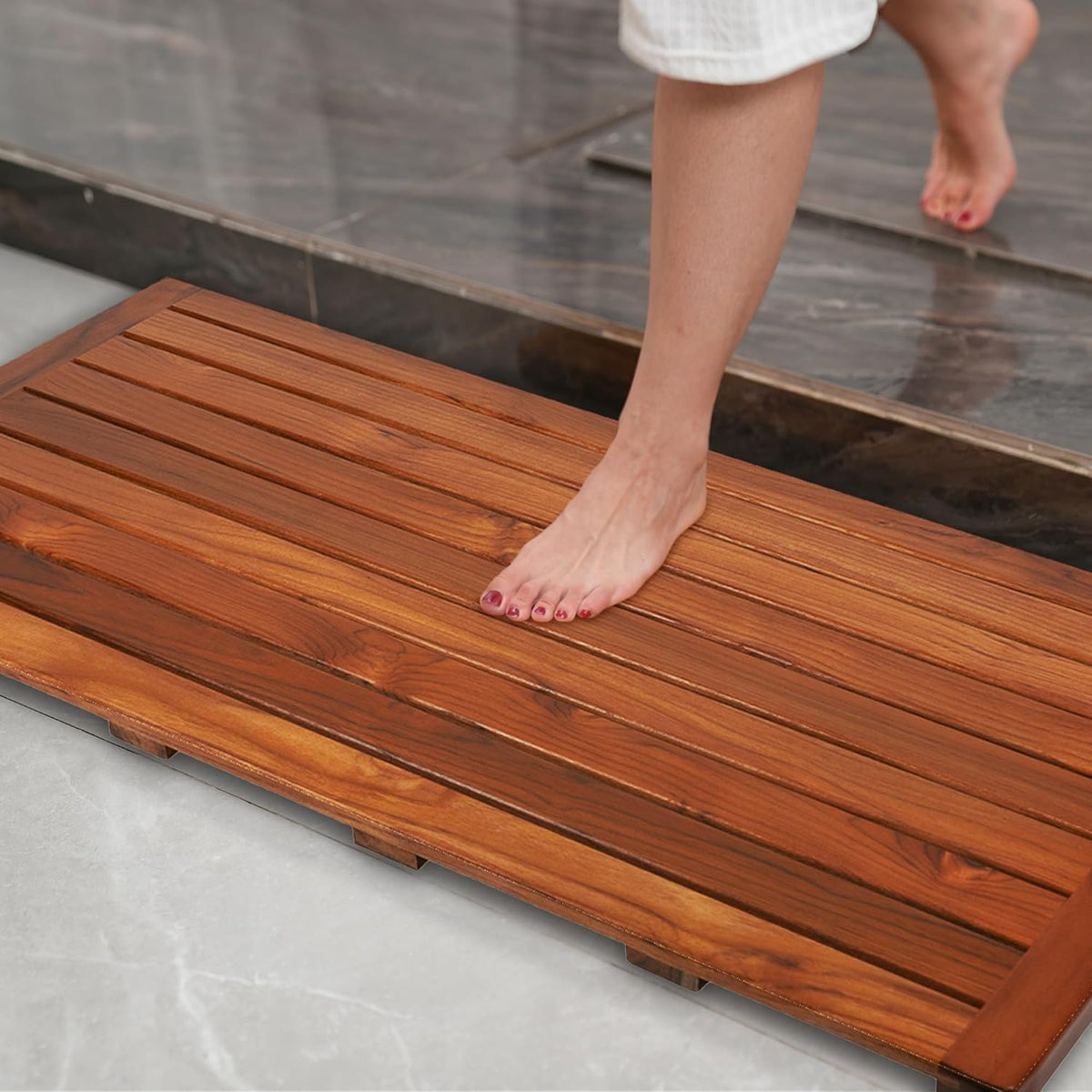 Utoplike Teakhouten badmat, douchemat hout voor badkamer, 101,6 x 45,7 cm, houten vloermat, vierkant, extra groot voor spa, thuis of buiten