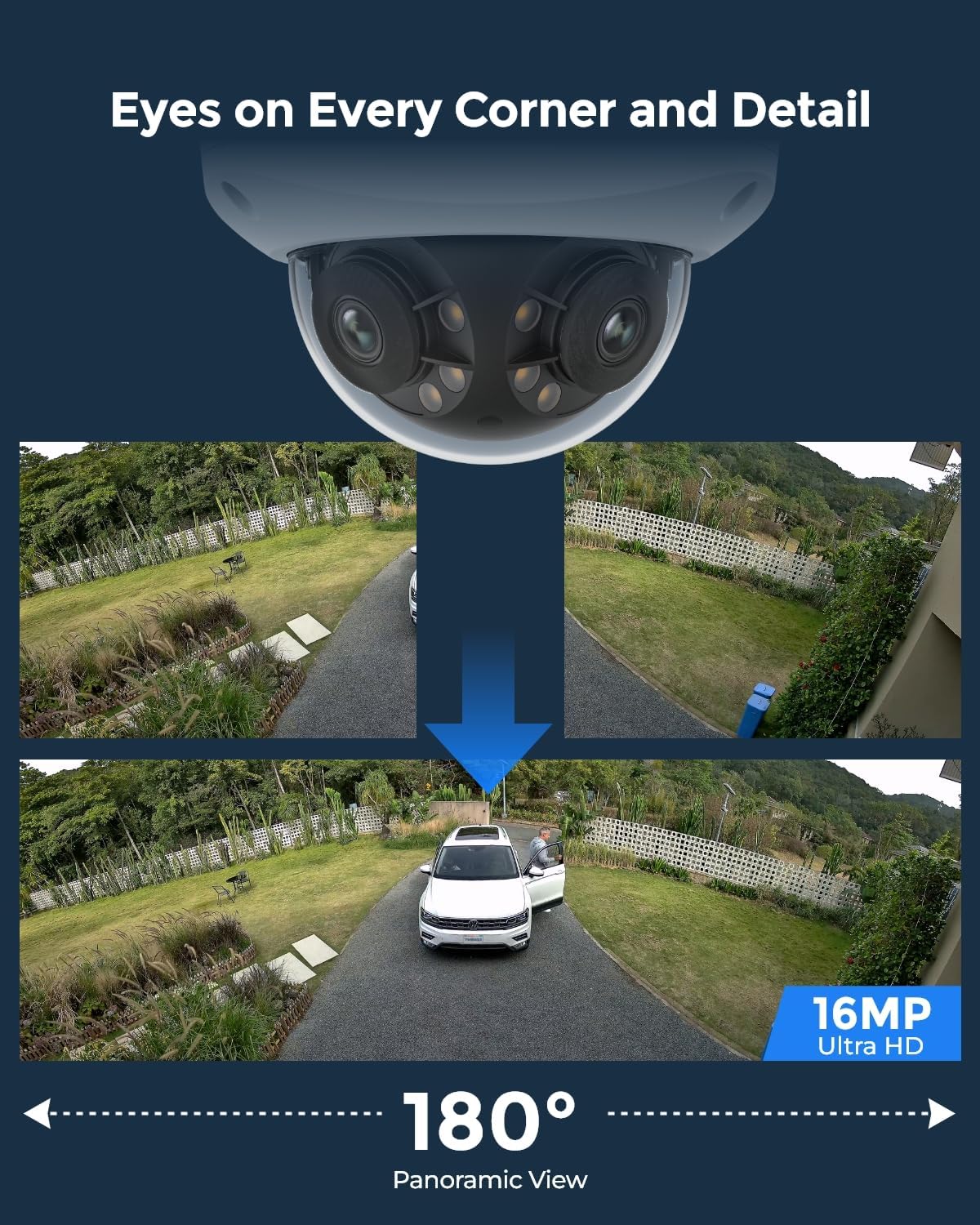 Beveiligingscamera - Wifi-beveiligingscamera - Baby Camerabewaking - Draadloos - voor Buiten - 16MP-  UHD - 180° Dual PoE-camera - Motion Track - Kleuren Nachtzicht - Spotlights - Slimme Detectie - Tweeweg Audio - IK10 Vandalismebestendig - IP67 - Wit