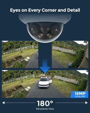 Beveiligingscamera - Wifi-beveiligingscamera - Baby Camerabewaking - Draadloos - voor Buiten - 16MP-  UHD - 180° Dual PoE-camera - Motion Track - Kleuren Nachtzicht - Spotlights - Slimme Detectie - Tweeweg Audio - IK10 Vandalismebestendig - IP67 - Wit