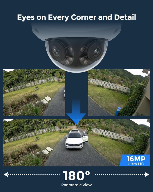 Beveiligingscamera - Wifi-beveiligingscamera - Baby Camerabewaking - Draadloos - voor Buiten - 16MP-  UHD - 180° Dual PoE-camera - Motion Track - Kleuren Nachtzicht - Spotlights - Slimme Detectie - Tweeweg Audio - IK10 Vandalismebestendig - IP67 - Wit