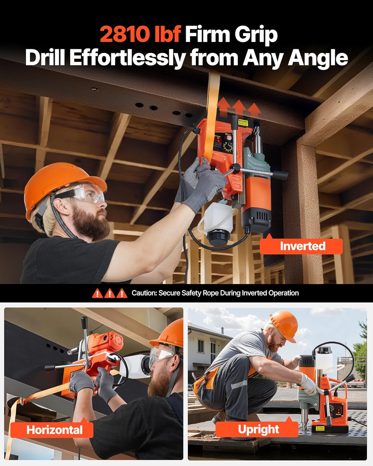 VEVOR Magnetic Drill 1350 W, Drill Diameter 50 mm, Power 12500 N, Max Stroke 210 mm with Cooling Connection, Column Drill for Metal Surfaces, DIY
