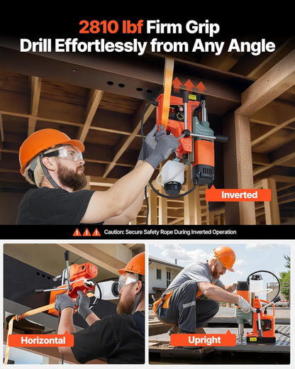 VEVOR Magnetic Drill 1350 W, Drill Diameter 50 mm, Power 12500 N, Max Stroke 210 mm with Cooling Connection, Column Drill for Metal Surfaces, DIY