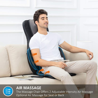 Snailax Shiatsu massagestoelkussen voor het hele lichaam, met warmte- en luchtcompressie, kneden, volledige rugmassagezetel, draagbare massagepad voor rug en nek, geschenken