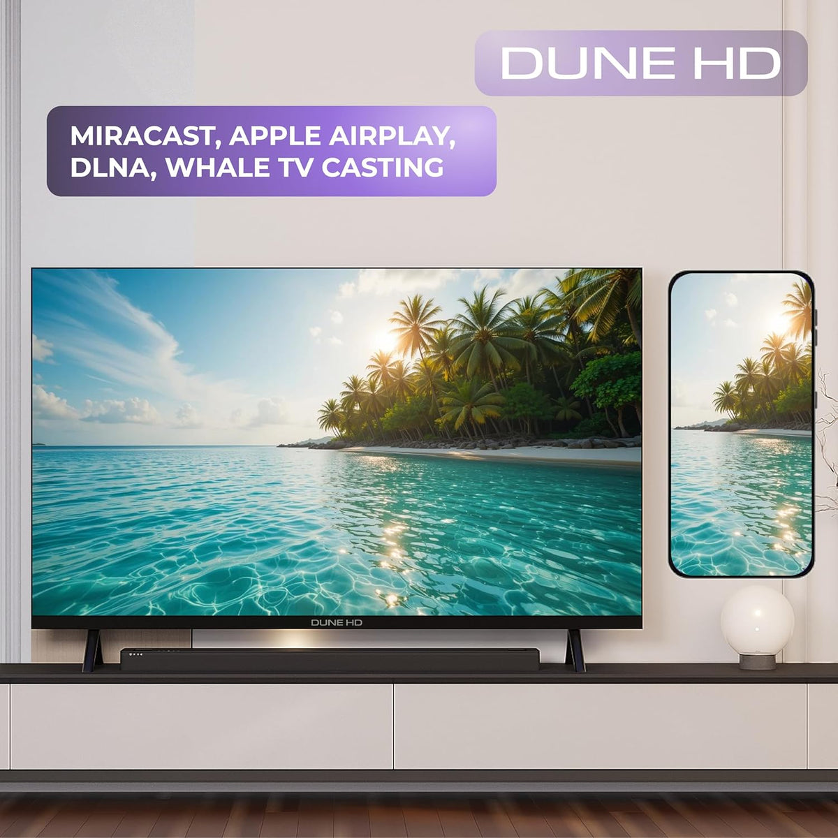 Dune HD Smart TV 55" (2026), QLED 4K UHD Quantum Dots, HDR10 HLG, Whale OS Android, 2+16, drievoudige tuner DVB-T/T2/S/S2/C + analoge tv, spraakassistent, AirPlay, Miracast (55, Inch)