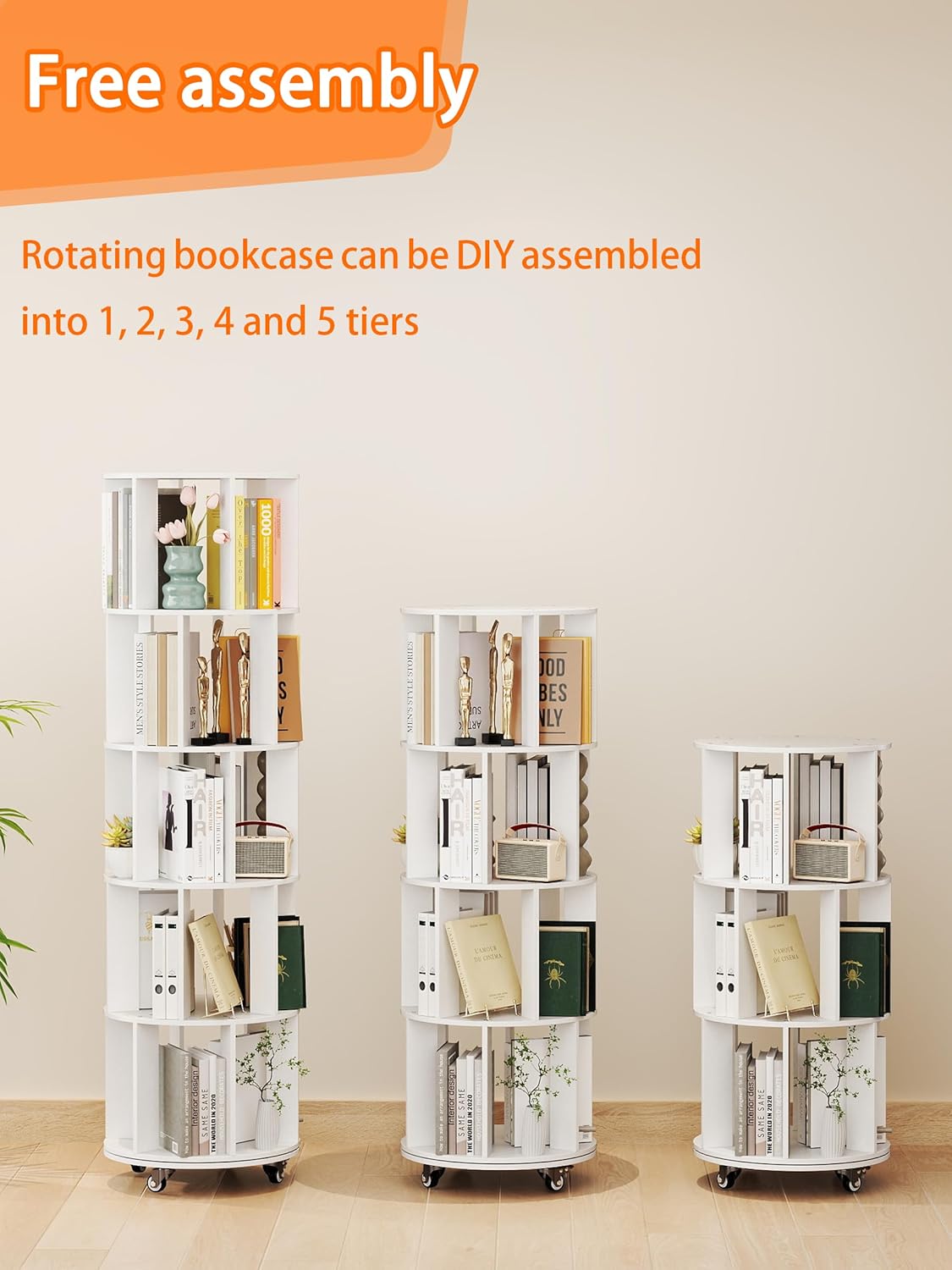 Roterende Boekenplank 360° draaibare boekenkast voor Kinderkamer Vrijstaande Roterende Boekenkast Multifunctionele Display Organizer voor Thuis Studiekamer Slaapkamer (Wit)