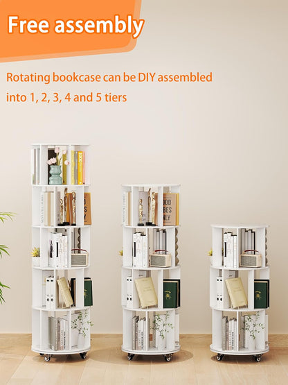 Roterende Boekenplank 360° draaibare boekenkast voor Kinderkamer Vrijstaande Roterende Boekenkast Multifunctionele Display Organizer voor Thuis Studiekamer Slaapkamer (Wit)