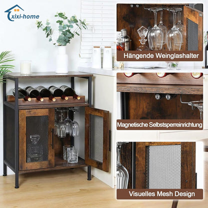 Wijnkast, hoekkast, industriële wijnkasten van hout, vrijstaande wijnrekken, voor keuken, bar, restaurant, enz., type A