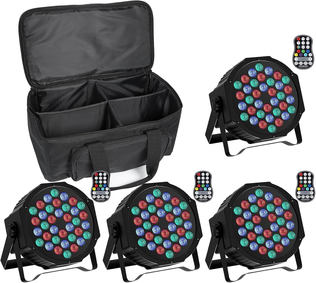 U`King 4 stuks RGB podiumverlichting accu met par bag, oplaadbare 36 LED spots par licht met afstandsbediening en timing, accu spots outdoor voor bruiloft DJ disco evenementen indoor dansfeest kerk