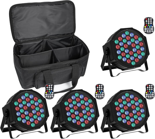 U`King 4 stuks RGB podiumverlichting accu met par bag, oplaadbare 36 LED spots par licht met afstandsbediening en timing, accu spots outdoor voor bruiloft DJ disco evenementen indoor dansfeest kerk