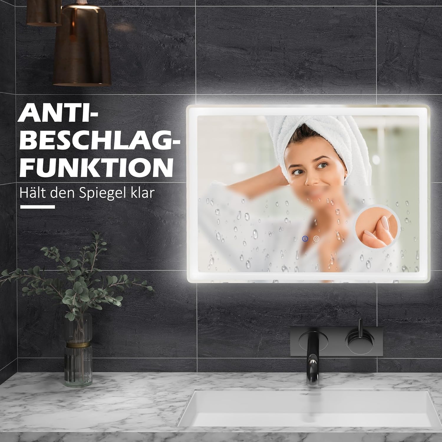 LED Badkamerspiegel – Spiegel – Wandspiegel – Vergrotende Spiegel – Make-up Spiegel – 80x60 cm – 3x Vergroting – Anti-Condens Met 3 Lichtkleuren - QUORE