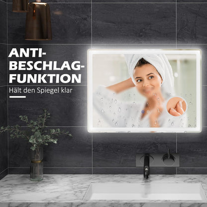 LED Badkamerspiegel – Spiegel – Wandspiegel – Vergrotende Spiegel – Make-up Spiegel – 80x60 cm – 3x Vergroting – Anti-Condens Met 3 Lichtkleuren - QUORE