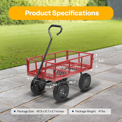 VIVOHOME Heavy Duty 400kg Capaciteit Mesh Stalen Tuinwagen Vouwwagen met Verwijderbare Zijden Wielen (Rood)