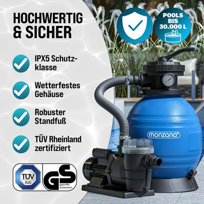 Monzana Zandfiltersysteem 9,6 m³ Voorfilter 7 Wegklep 2in1 adapter Ø32-38mm Filtersysteem Zwembad Filtertank Zandfilter