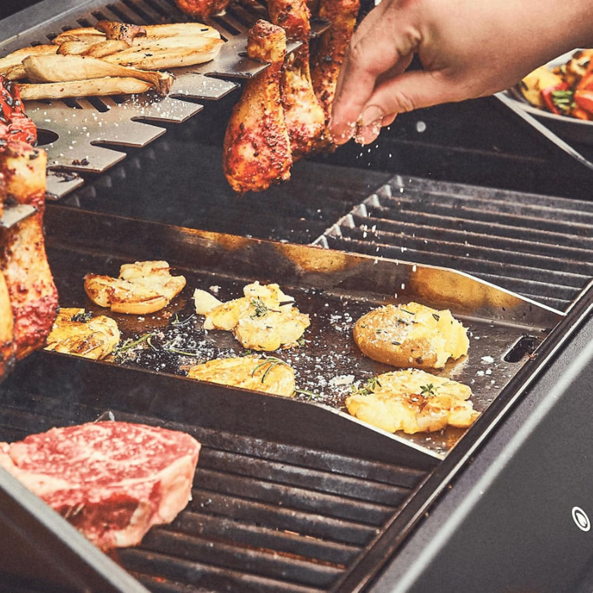 Plancha Grillplaat BURNHARD® RVS 4mm, opstaande rand 3,5cm, geïntegreerde vetafvoer, roestvrij, vaatwasserbestendig – FRED EARL