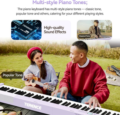 E-piano 88 toetsen – Keyboard Piano – Digitale Piano – Opvouwbare E-Piano – Elektrische Piano – Paars – Bluetooth en MIDI-ondersteuning – 1800 mAh Batterij