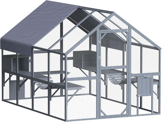 Wiltec kattenren 280 x 187 x 187 cm, buitenverblijf voor katten, speelkooi van dennenhout, kattenkooi voor speelruimte voor katten en huisdieren, kattenvolière met waterdicht dak