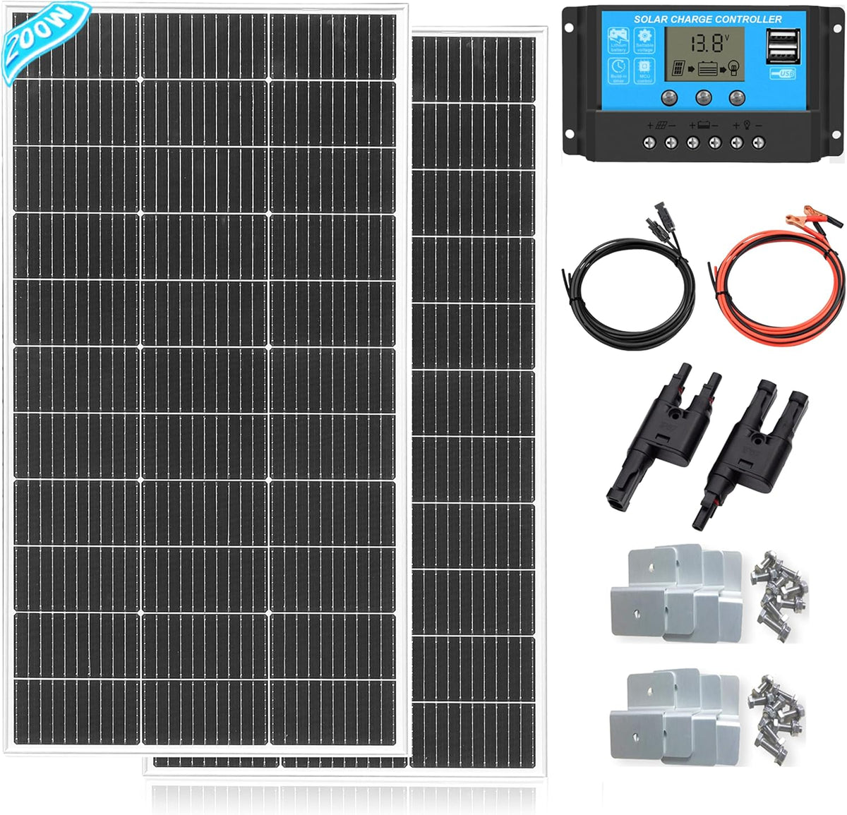 XINPUGUANG 200w 12v zonnepaneelset 2st 100W watt 18V monokristallijne zonnepaneel 20A controller voor dak auto camper caravan thuis 12v batterij energie opladen