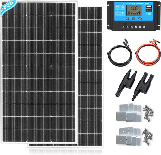 XINPUGUANG 200w 12v zonnepaneelset 2st 100W watt 18V monokristallijne zonnepaneel 20A controller voor dak auto camper caravan thuis 12v batterij energie opladen