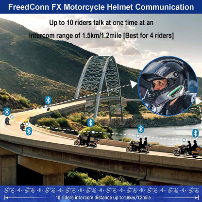 FreedConn FX Motorfiets Bluetooth Headset met Muziek Delen, 2 stks FX 10 Riders 1500m Groep Helm Bluetooth Intercom met Ruisonderdrukking/FM Radio, /Universele Koppeling/Zilver Ultradunne Body