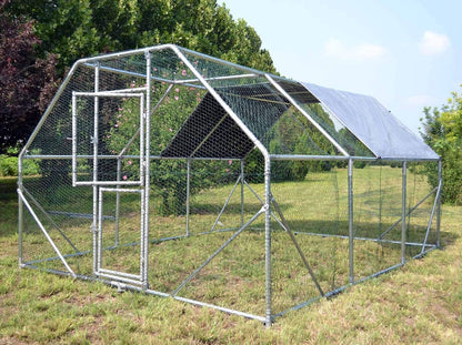 XXL Open Aviary for Pets 4x3x2m or Chicken Coop with Water Repellent Sun Hood and Door - QUORE