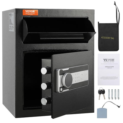 VEVOR 1.7 Cub Depository Safe, Deposit Safe with Drop Slot, Electronic Code Lock and 2 Emergency Keys, 17.71" x 13.77" x 13.77" Business Drop Slot Safe for Cash, Mail in Home, Hotel, Office