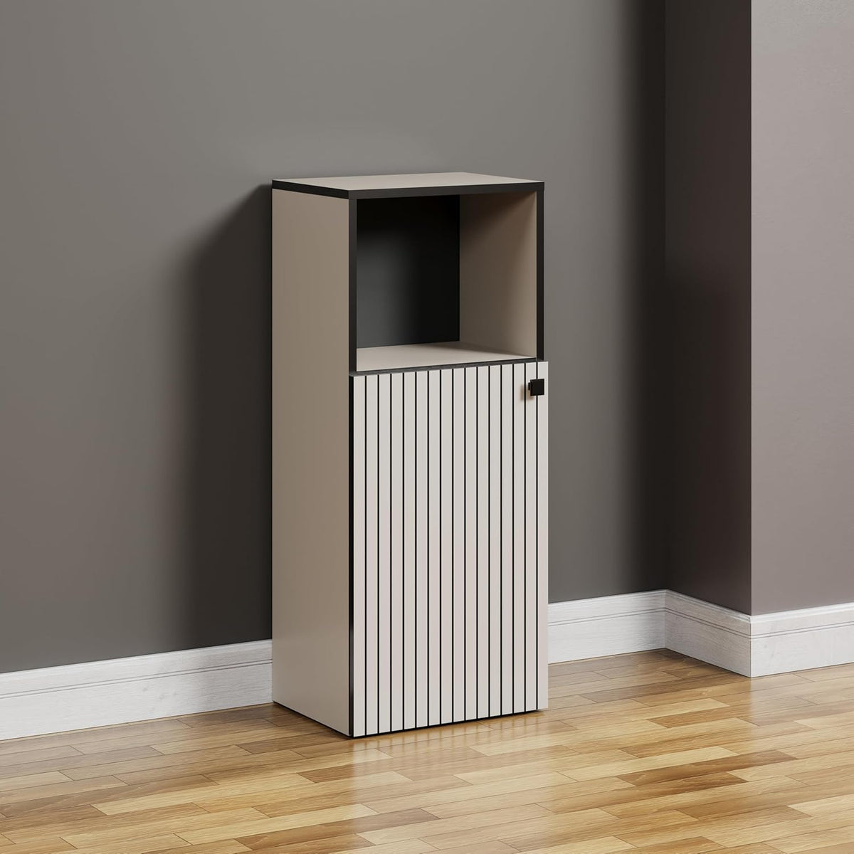 trendteam smart living - PureBliss - staande kast - Kashmir lichtgrijs - groeflook - 1 open vak + 1 plank - (BxHxD) 40 x 95 x 31 cm - badkamerkast met elegante metalen handgreep - QUORE