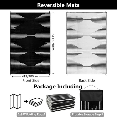 Buiten Vloerkleed - Buitenkleden - Buitentapijt - Opvouwbaar - UV-bestendig - Waterdicht - Buitenmatten - voor Buiten - Balkon - Strand - Picknick -Terras - Rechthoekig - 180 x 270 cm - Zwart