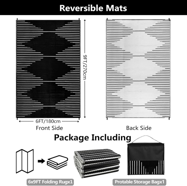 Buiten Vloerkleed - Buitenkleden - Buitentapijt - Opvouwbaar - UV-bestendig - Waterdicht - Buitenmatten - voor Buiten - Balkon - Strand - Picknick -Terras - Rechthoekig - 180 x 270 cm - Zwart