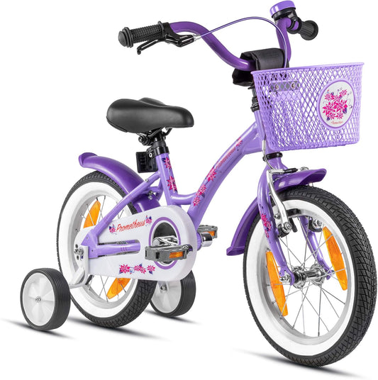 PROMETHEUS BICYCLES kinderfiets 14 inch meisjes- fiets meisje van 4 jaar oud met zijwieltjes terugtraprem Meisjesfiets 14 inch in paars violet