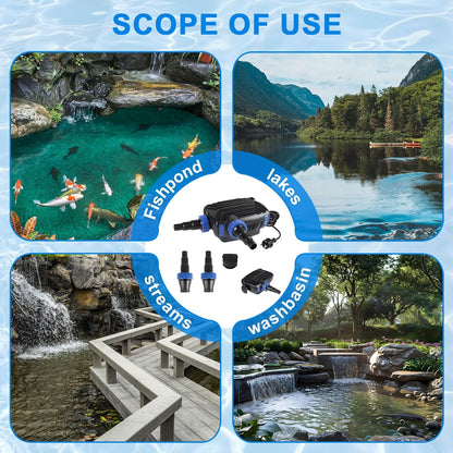Eco vijverpomp filterpomp 80W max. 10.000L/H vijverfilter energiebesparende beeklooppomp voor tuinvijver vijver pomp met filter kabellengte 10 m circulatiepomp voor buiten waterval beekloop
