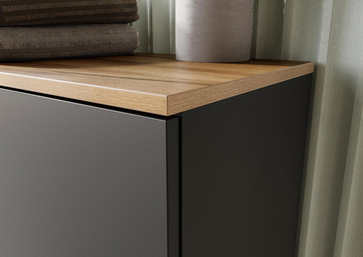 Germania WB Base Cabinet 2670-549 GW-Yonkers, in Graphite/Navarre Oak-Nb., with siphon recess, 80 x 59 x 34 cm (W x H x D) - QUORE