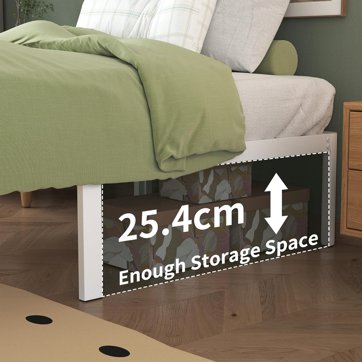 Lutown-Teen Metalen Bedframe 180x200 cm met Ronde Hoekpoten, Hoogte 30.5cm, Bed Frame 180x200 met Lattenbodem Van Metaal, Stabiel, Eenvoudige Montage, Opbergruimte onder het bed, Wit