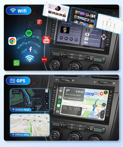 2G + 64G: podofo 7 inch 2 Din autoradio voor VW T5 Golf 4 Bora Polo MK5 Passat B5 Jetta Peugeot 307 Draadloze Android Auto Carplay met Bluetooth wifi/Navi FM/RDS/Airplay + AHD/CANBUS