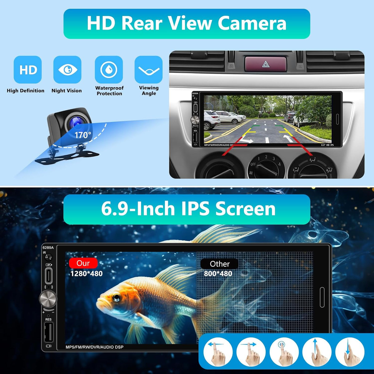 2+32G Carplay Auto Radio 1 din Android met Android Auto GPS-Navigatie, Bluetooth Single din Radio Auto met Scherm, Stereo Auto Support Mirrorlink/FM/WIFI/USB/SWC+Achteruitrijcamera