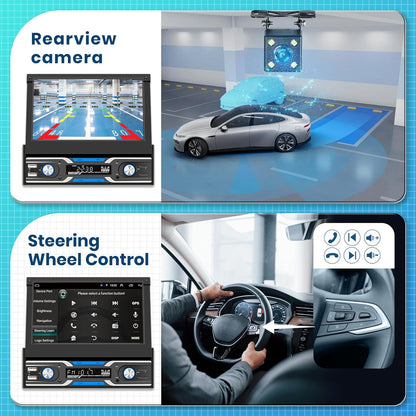 Autoradio 1 Din – Android Autoradio – Carplay Autoradio – GPS Navigatie Radio – DAB+ Autoradio – 7 Inch Automatisch Uitschuifbaar Scherm – Draadloze CarPlay & Android Auto