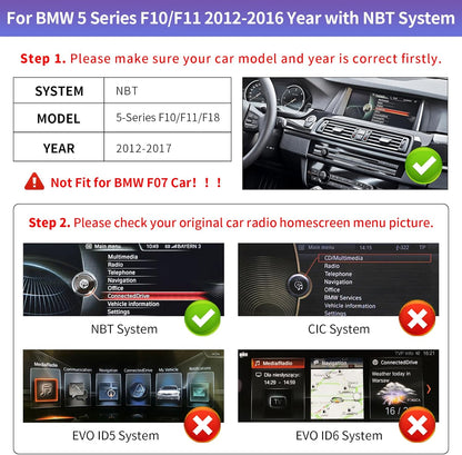 Road Top 10.25 Inch Car Radio Touch Screen Wireless CarPlay Android Car for BMW 5er F10/F11 2012-2016 Year with NBT System, Car Stereo Multimedia Car Radio Receiver (Not for F07!!!) - QUORE