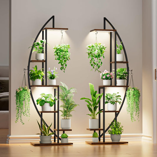 Plantenstandaard – Plantenrek – Bloemenrek – Plantentoren – Plantenhouder – Metaal – 6 Lagen – Volledig Spectrum Groeilampen – Stevig Design 160 cm Hoog - QUORE