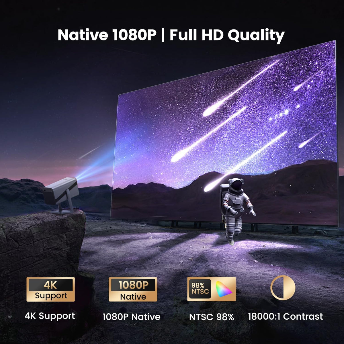 Netflix Official & Dolby Audio Smart Beamer, 4K thuisbioscoop, Full HD 1080P, 4K 600ANSI elektrische focus/auto, verticale trapeziumcorrectie, wifi6, bluetooth-beamer, outdoor, 360° draaibaar