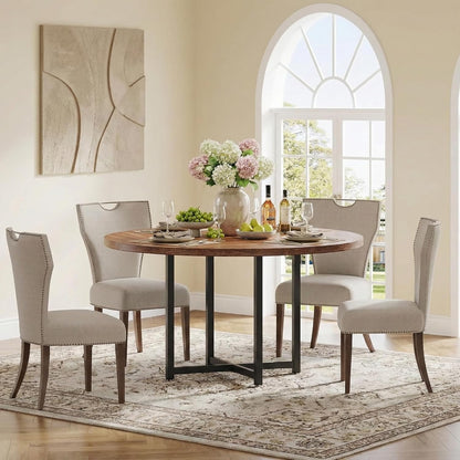 Ronde Eettafel – Eettafel Rond – Keukentafel – Houten Eettafel – Eettafel 4 Personen – 120 cm Diameter – Robuust Stalen Onderstel