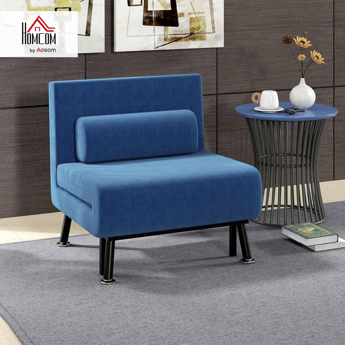HOMCOM Schlafsessel, Klappbett mit Bettfunktion, Rückenkissen, Klappbar Relaxsessel mit Leinenoptik, Verstellbarer Rückenlehne, 75 x 70 x 75 cm, Dunkelblau - QUORE