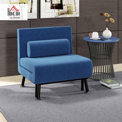 HOMCOM Schlafsessel, Klappbett mit Bettfunktion, Rückenkissen, Klappbar Relaxsessel mit Leinenoptik, Verstellbarer Rückenlehne, 75 x 70 x 75 cm, Dunkelblau - QUORE