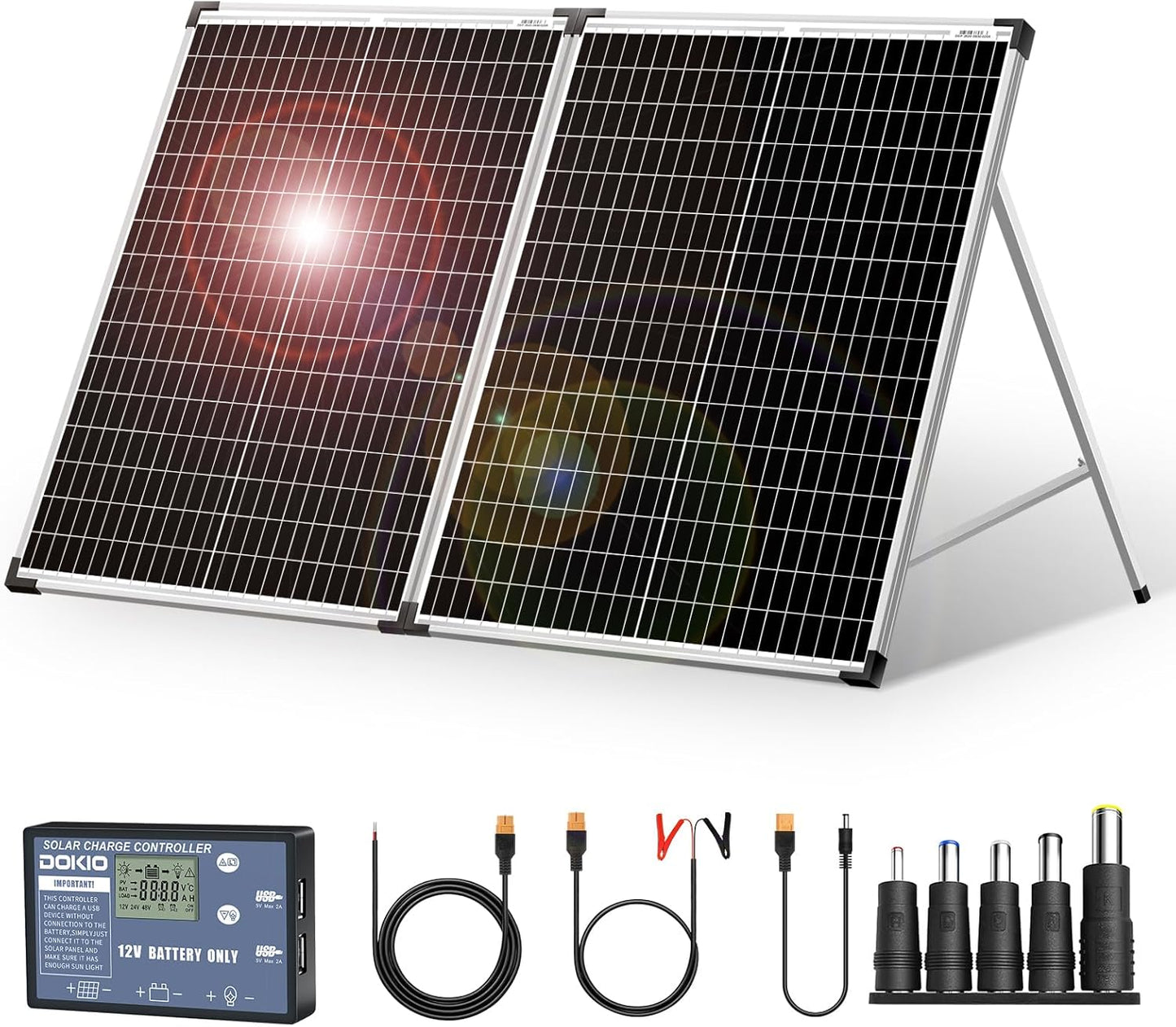 100W Draagbaar Zonnepaneel – Inklapbaar Zonnepaneel – Mobiele Panelen – Zonnecharger – Zonnepaneellader – Monokristallijn – Ingebouwde Laadregelaar – USB Uitgang